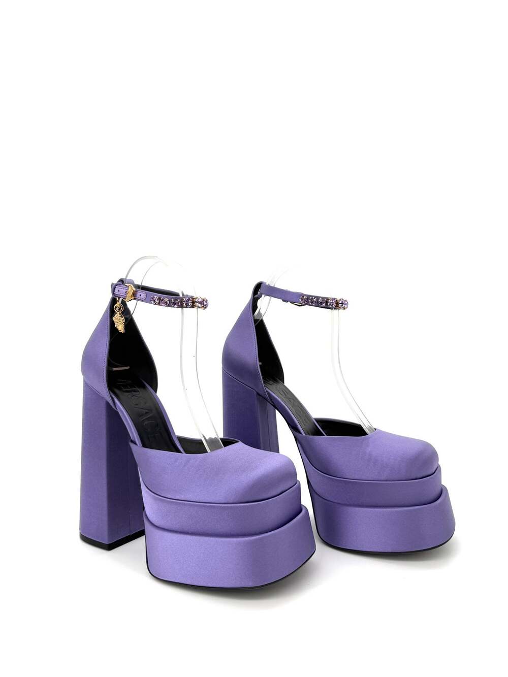 NIB Versace Aevitas IT 37.5 US 7.5 Platform Purple Orchid Satin Pump Crystal